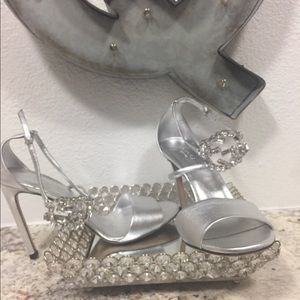 GUCCI high heels GG SILVER leather/rhinestones